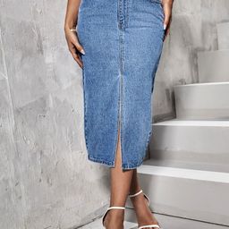 dolsia Denim Pencil Midi Skirts-image-80