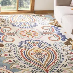 Safiya Carpet Beige & Blue Ethnic Motifs Printed Hand-Tufted Rectangle Woollen Carpet-picture-25