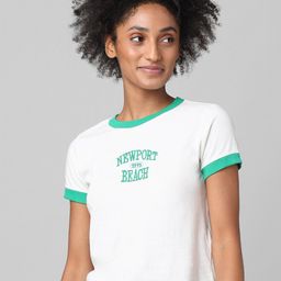 ONLY Women White & Green Typography Printed T-shirt-image-75