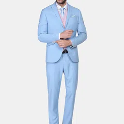 Blackberrys Men Blue Solid Double-Breasted Slim-Fit Formal 3-Piece Suits-image-17