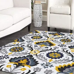 Safiya Carpet Grey & White Ethnic Motifs Printed Hand-Tufted Rectangle Woollen Carpet-picture-47