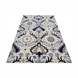 Safiya Carpet Beige & Blue Ethnic Motifs Hand-Tufted Woollen Traditional Carpet-26