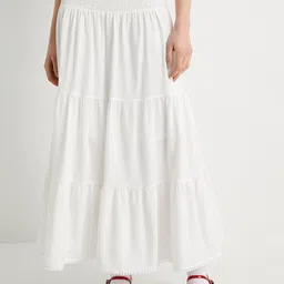 Koton Smocked Tiered Flared Maxi Skirt-51