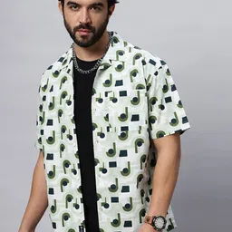 The Roadster Lifestyle Co Green Cuban Collar Printed Pure Cotton Shirt-image-83
