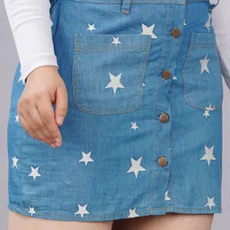 SUMAVI-FASHION Women Blue Printed Mini Straight Denim Skirts-image-80