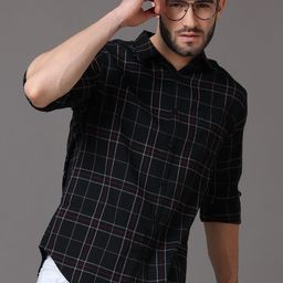 HERE&NOW Men Black Slim Fit Windowpane Checks Checked Casual Shirt-picture-42