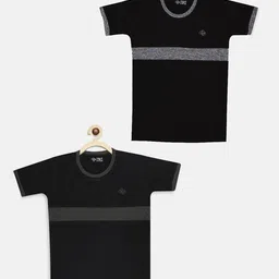CHIMPRALA Girls Pack of 2 Black & Olive Green Moving Air Cotton T-shirts-37