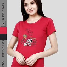 CHOZI Pack Of 2 Snoopy Printed Cotton T-shirt-image-64