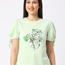 Being Human Floral Printed Round Neck Puff Sleeves Cotton T-shirt-image-41