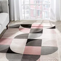 Safiya Carpet Pink & White Geometric Hand-Tufted Woollen Carpets-image-25