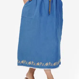 SUMAVI-FASHION Embroidered Denim A-Line Maxi Skirt-image-21