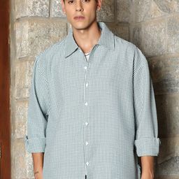 The Roadster Lifestyle Co. Green Gingham Checked Oversized Fit Shirt-picture-20