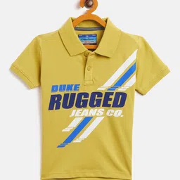 Duke Boys Yellow Typography Printed Polo Collar Slim Fit T-shirt-image-38
