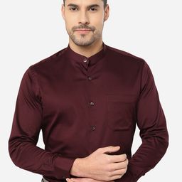 METAL Slim Fit Mandarin Collar Cotton Formal Shirt-image-61