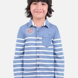One Friday Boys Navy Blue Comfort Horizontal Stripes Casual Shirt-image-70