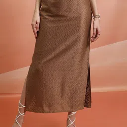 Tokyo Talkies Brown Crochet Straight Midi Skirt-image-55
