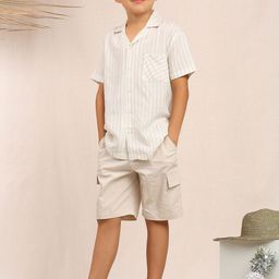My Milestones Boys Shirt Collar Short Sleeves Striped Oversized Casual Shirt-picture-17