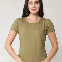 CLUB A9 Women Olive Green Pure Cotton Bio Finish T-shirt-image-90