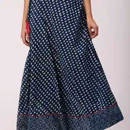 De Moza Women Blue & Off-White Printed Cotton Flared Skirts-picture-47