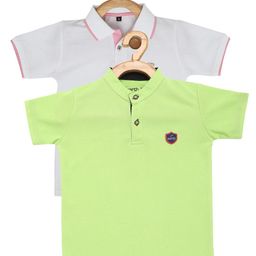 earth conscious Boys Pack of 2 White & Green Polo Collar Cotton T-shirt-image-82
