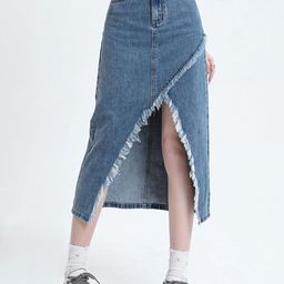 LULU & SKY Women A-Line Midi Denim Skirt-picture-34