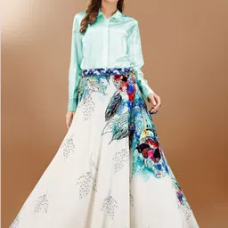 SAPTRANGI Floral Printed Flared Maxi Skirt-picture-18