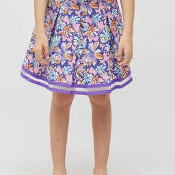 One Friday Girls Floral Printed Pure Cotton A-Line Skirt-image-46