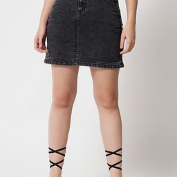 Kotty Cotton Lycra Denim A-Line Skirt-picture-36