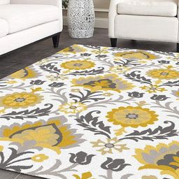 Safiya Carpet Grey & Yellow Floral Printed Hand-Tufted Rectangle Shaped Woollen Carpet-16