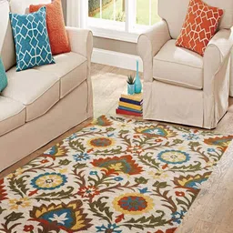 Safiya Carpet Beige & Green Floral Woollen Traditional Carpet-19