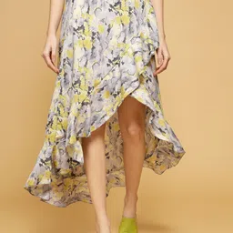 Oomph! Floral Printed Wrap Midi Skirt-image-43