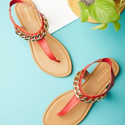 Tokyo Talkies Women Red & Beige Open Toe T-Strap Flats-49