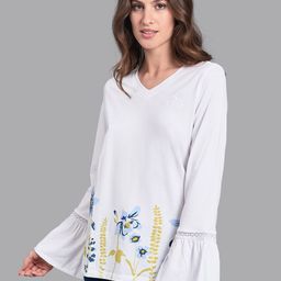 Beverly Hills Polo Club Women White Floral Printed V-Neck T-shirt-image-93