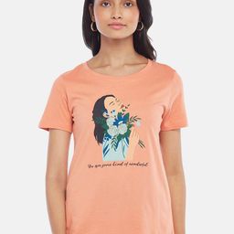 Honey by Pantaloons Women Peach-Coloured & Blue Printed T-shirt-picture-29