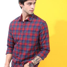 HIGHLANDER Men Tartan Checked Slim Fit Casual Shirt-image-96