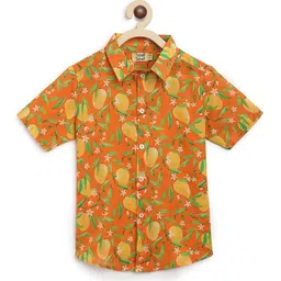 Tiber Taber Kids-Boys Orange Floral Printed Casual Shirt-image-59