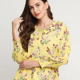 Zink London Women Yellow Slim Fit Floral Printed Casual Shirt-image-94