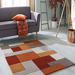 Safiya Carpet Orange & Brown Geometric Hand-Tufted Woollen Carpets-36