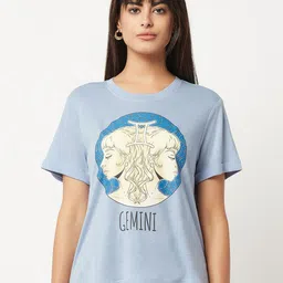HOUSE OF S Women Zodiac Sign Printed Cotton T-shirt-image-99