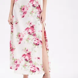 PURYS Women Off White Printed Slit Skirts-image-13