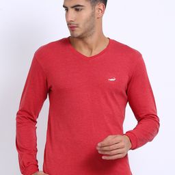 Crocodile Men Red V-Neck Cotton T-shirt-image-94