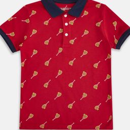Pantaloons Junior Boys Maroon & Navy Blue Printed Polo Collar T-shirt-picture-8