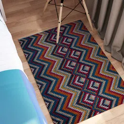 RANGOLI Red & Blue Chevron Printed Anti-Skid Cotton Carpet-39
