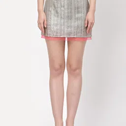 LELA Women Gold Sequined Embellished Mini Skirt-picture-23
