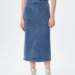 Koton Washed Straight Midi Denim Skirt-57