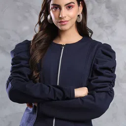 TANDUL Puff Sleeves Lightweight Fleece Tailored Jacket-image-18
