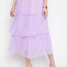 AKIMIA Women Layered Solid Layered Midi Skirt-image-11