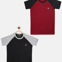 CHIMPRALA Boys Black & Maroon Pack of 2 Colourblocked  Moisture Wicking T-shirt-49