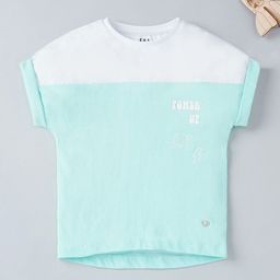 Ed-a-Mamma Girls Blue & White Colourblocked Extended Sleeves T-shirt-image-78