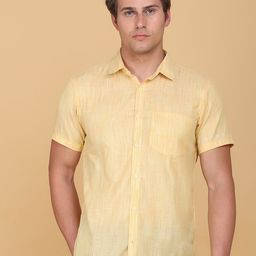 TAHVO Men Yellow Comfort Slim Fit Casual Shirt-image-96